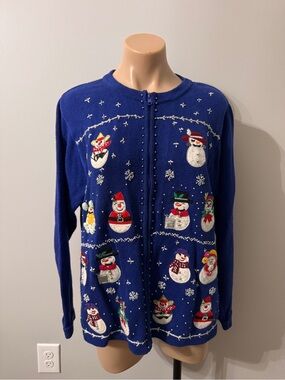 B. P. Design Christmas Sweater Holiday Winter “Ugly” Snowmen Snow Blue Small